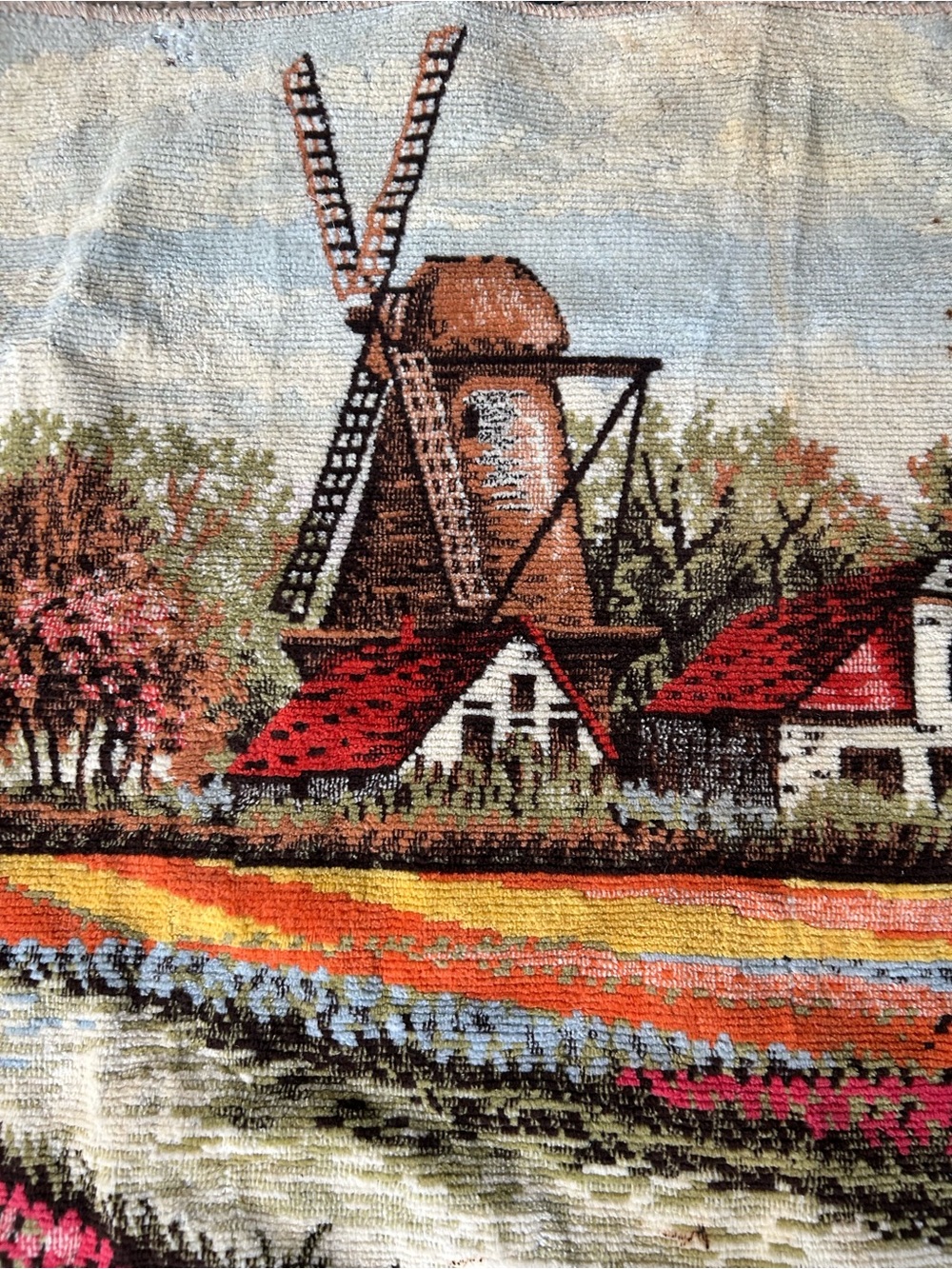 Vintage Belgian Cotton Pile Tapestry or Rug